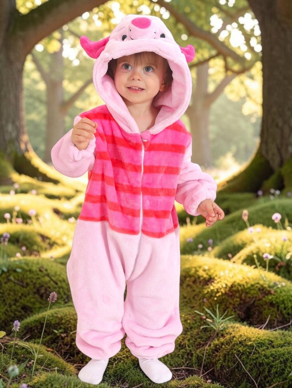Kids Disney Inspired Piglet Plush  Hooded Onesie Costume